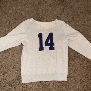 Brandy Melville 14 Grey Fleece Off the Shoulder crewneck sweatshirt with navy